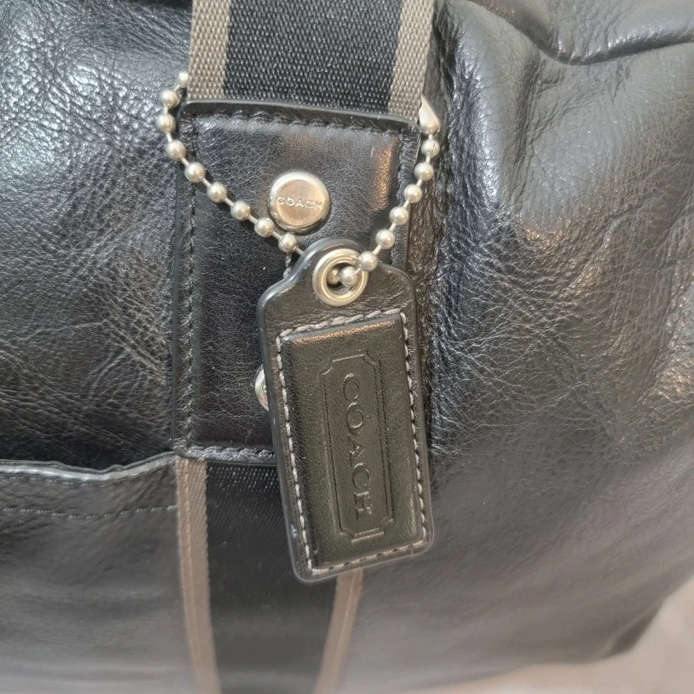 Coach Heritage 2 Way Leather Duffle Bag Black Authenticated Weekender F70561